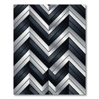 Metallic Silver and Black Geometric Chevron Rug
