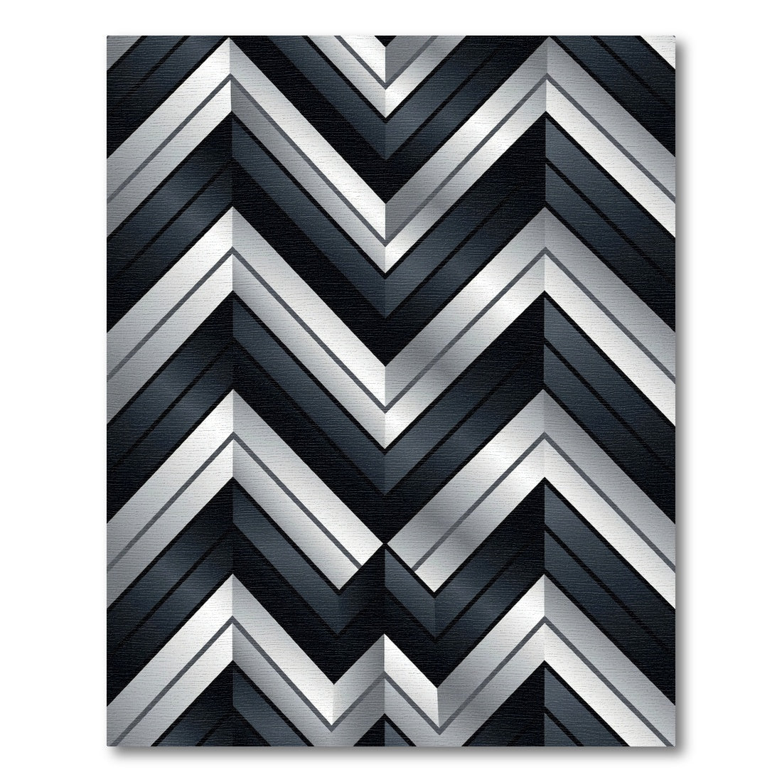 Metallic Silver and Black Geometric Chevron Rug