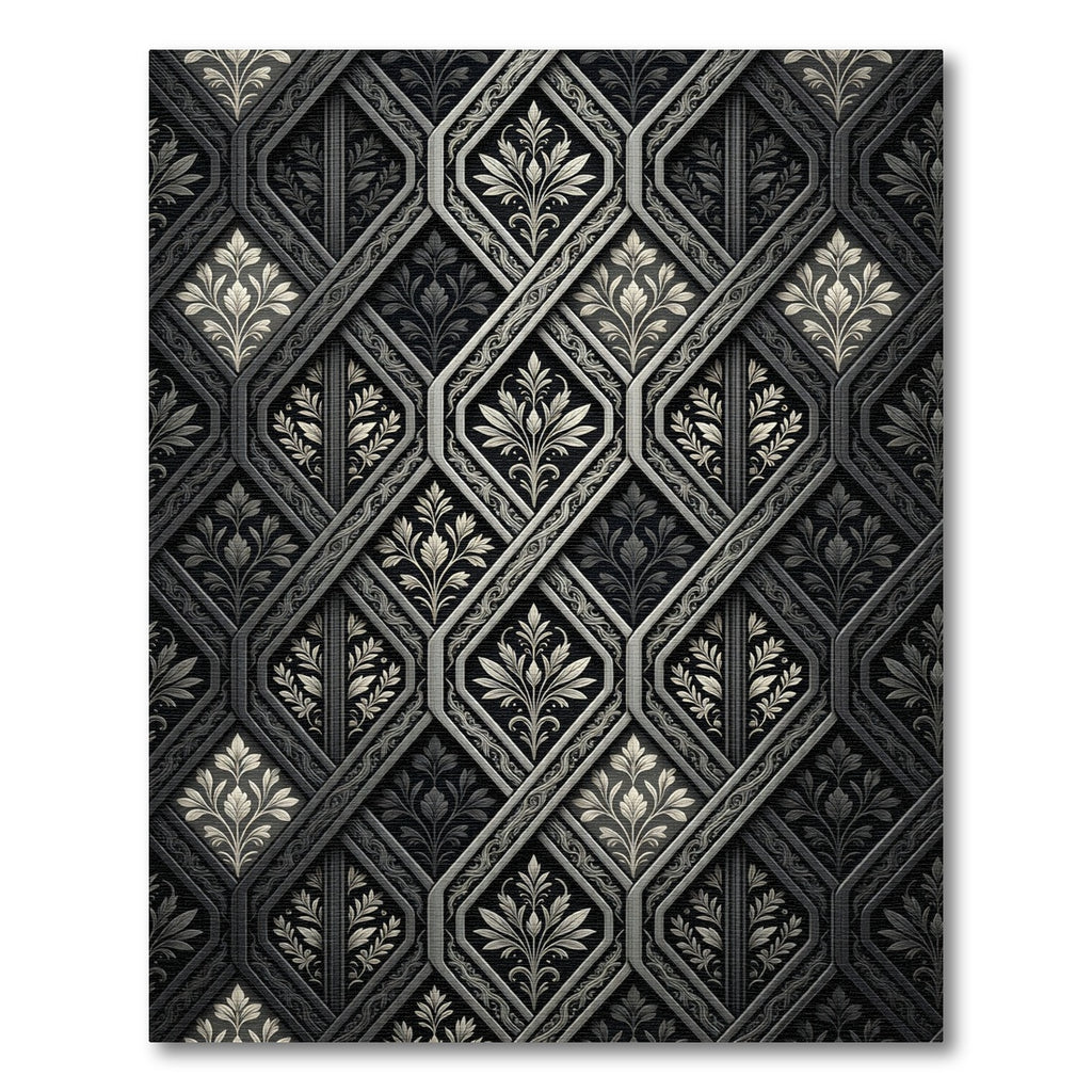 Ornate Gray Floral Damask Lattice Rug