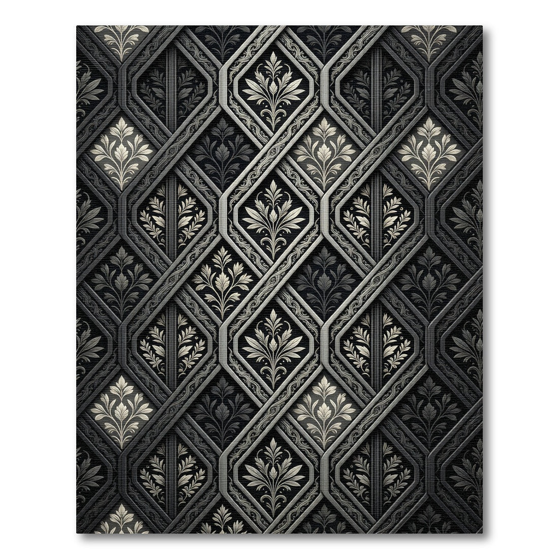 Ornate Gray Floral Damask Lattice Rug