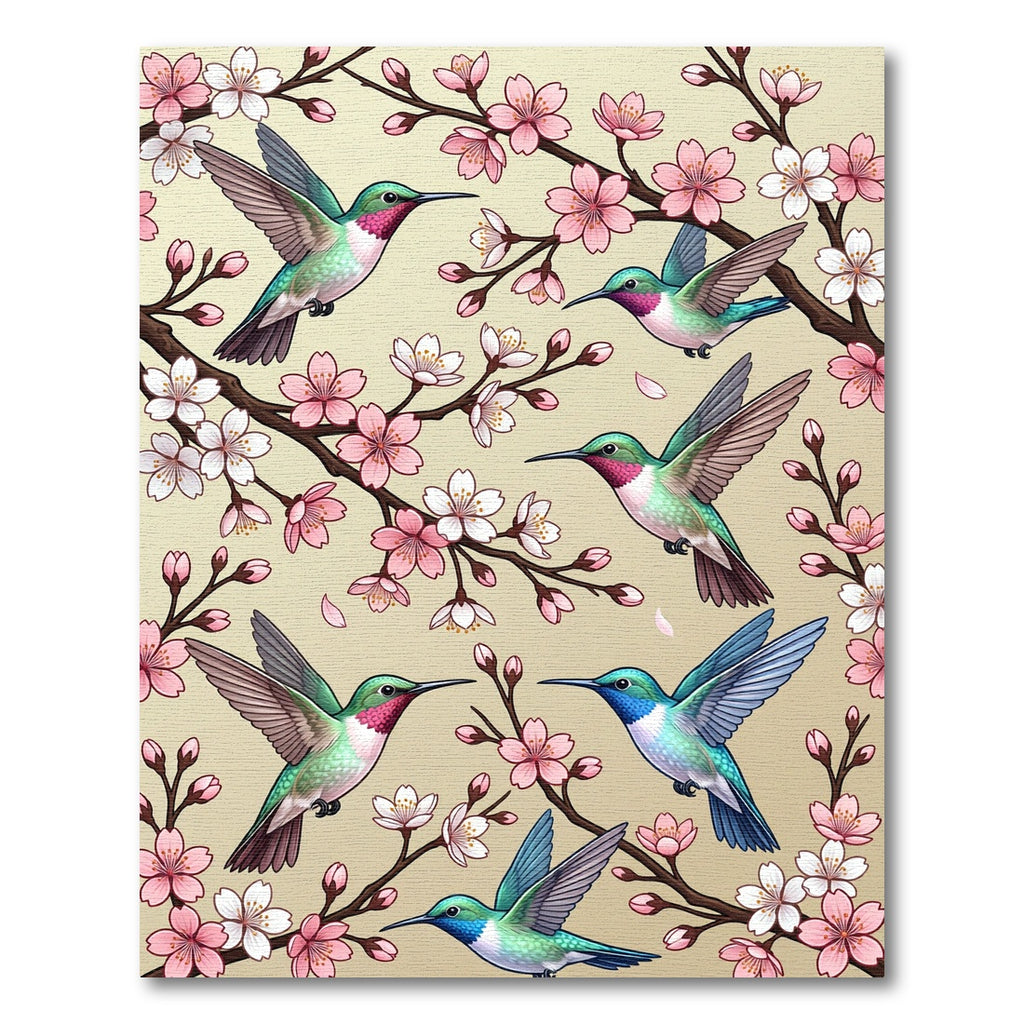 Hummingbird Cherry Blossom Botanical Art Rug