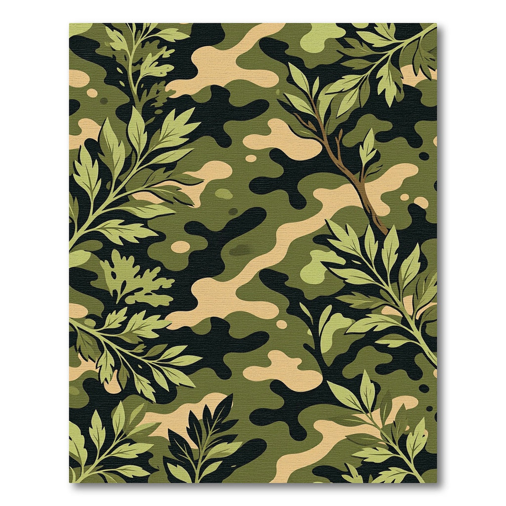 Earthy Camouflage Green Botanical Foliage Rug