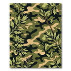 Earthy Camouflage Green Botanical Foliage Rug
