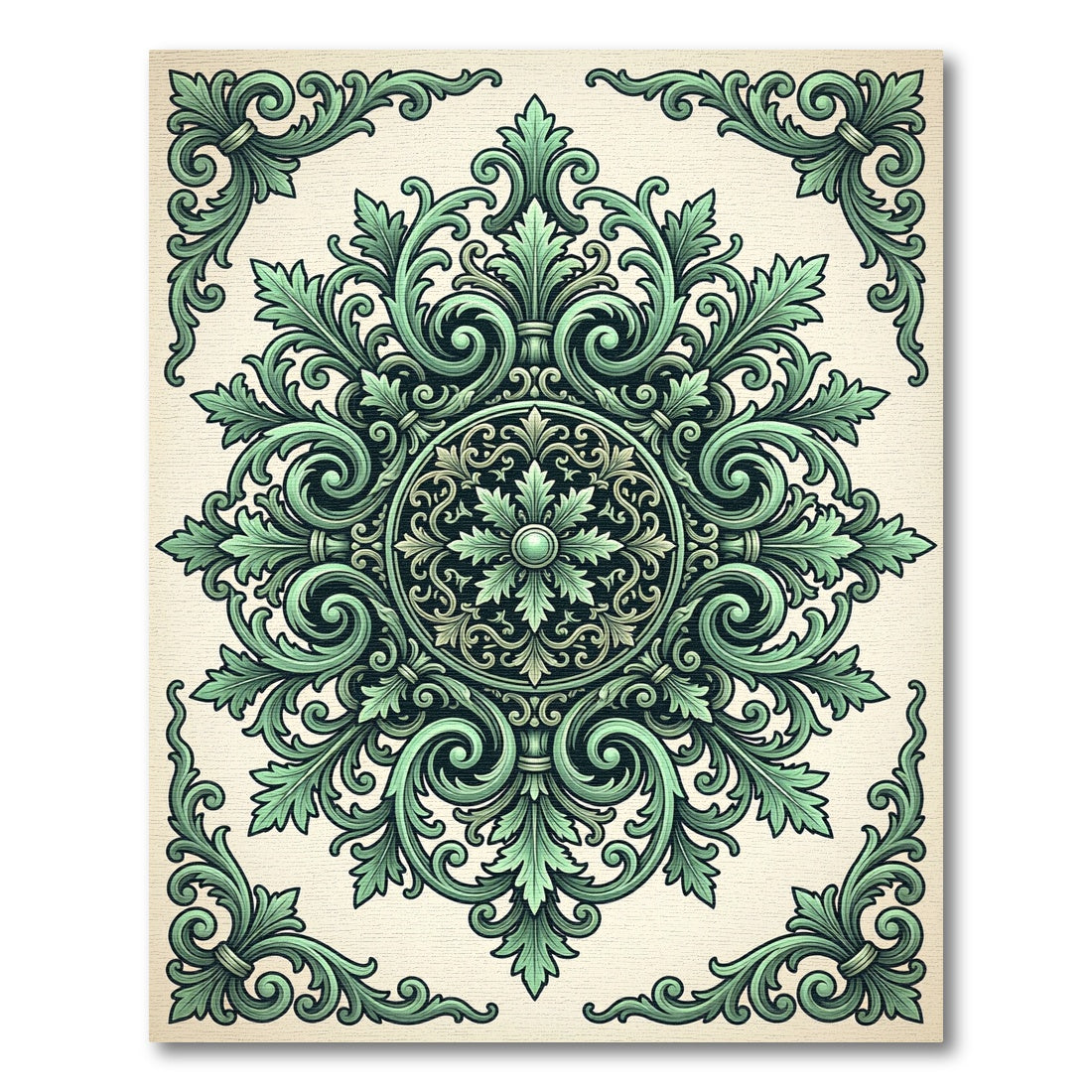 Elegant Sage Ornate Victorian Floral Medallion Rug