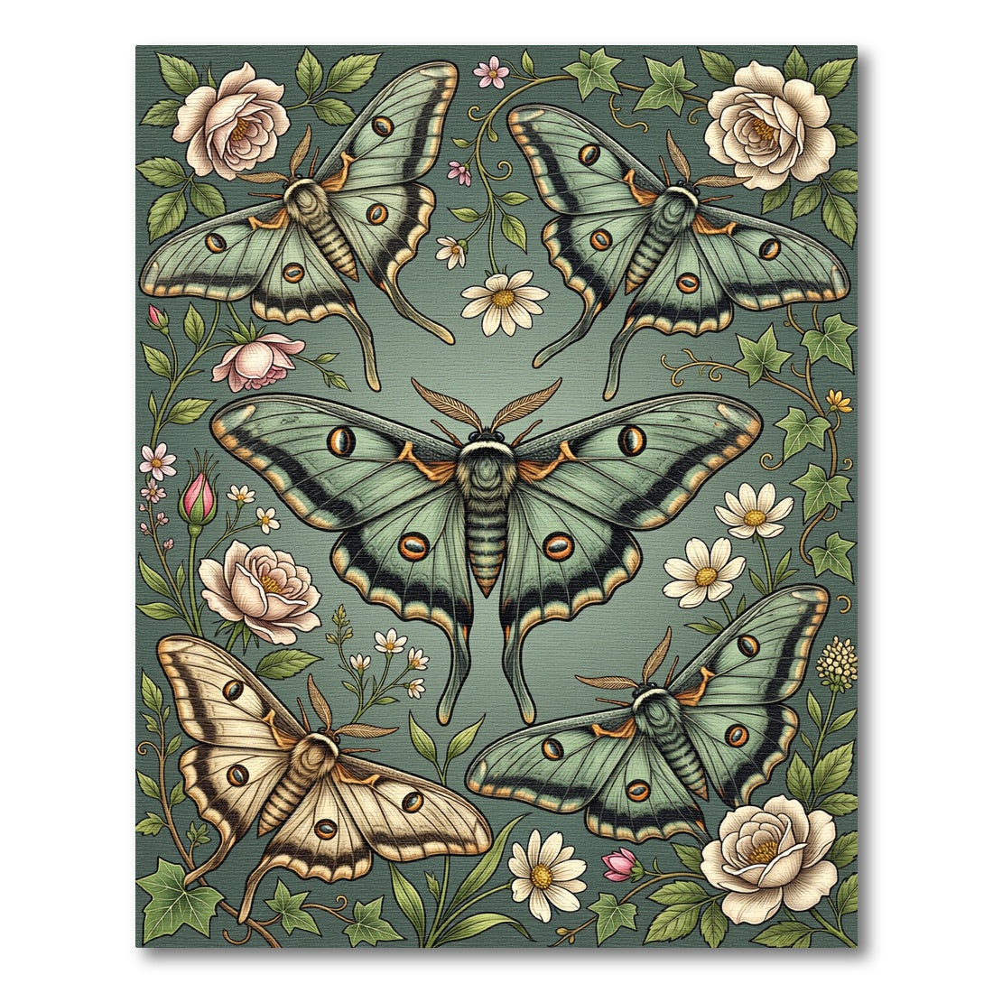 Sage Green Lunar Moth Botanical Garden Rug