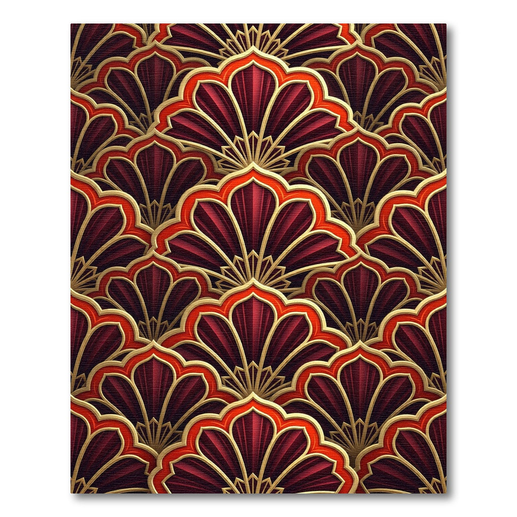 Crimson Fan Art Deco Overlay Rug