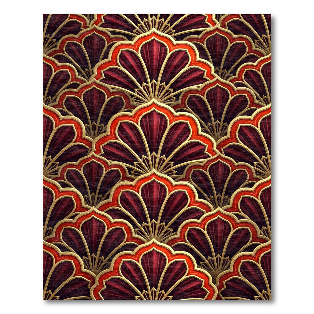 Crimson Fan Art Deco Overlay Rug