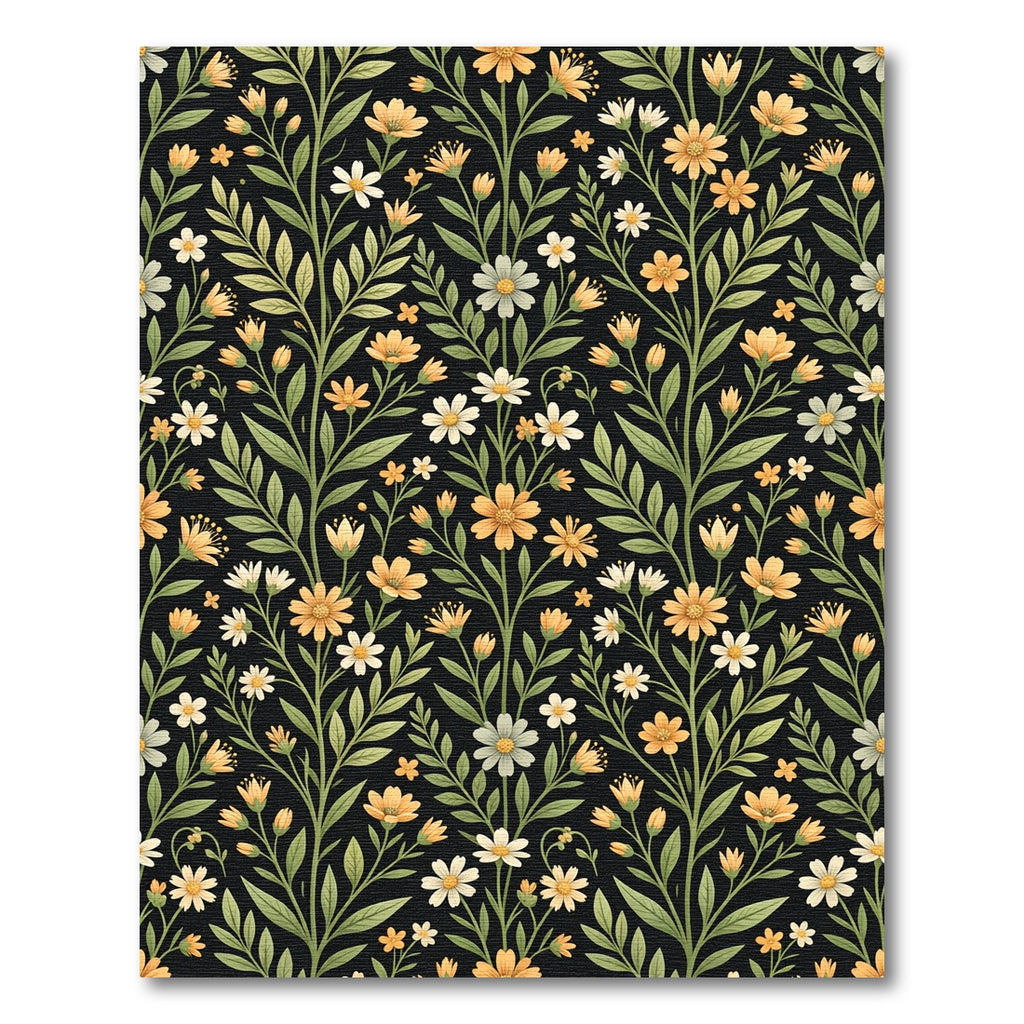 Yellow White Floral Vine Garden Rug