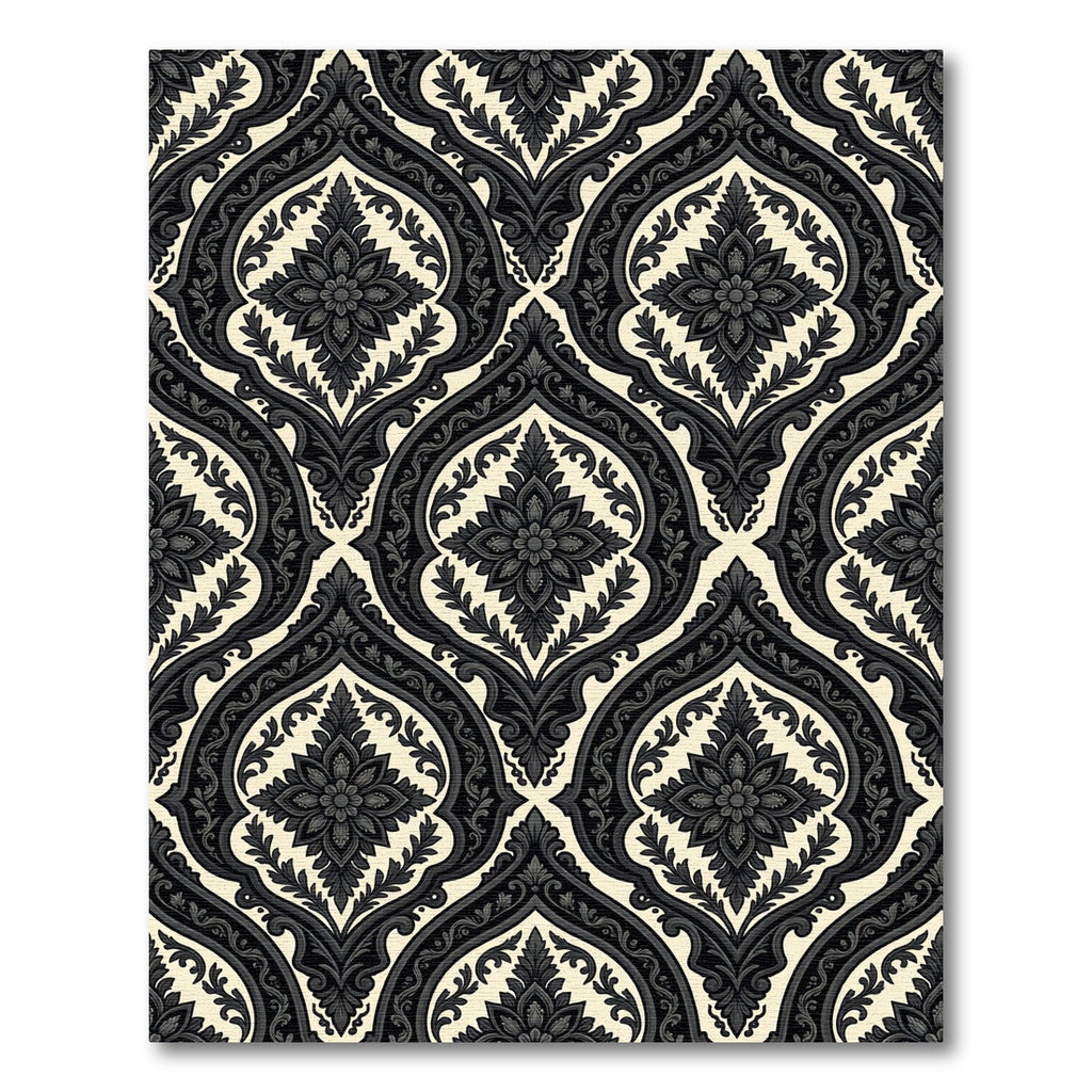 Classic Black Ivory Scroll Medallion Rug