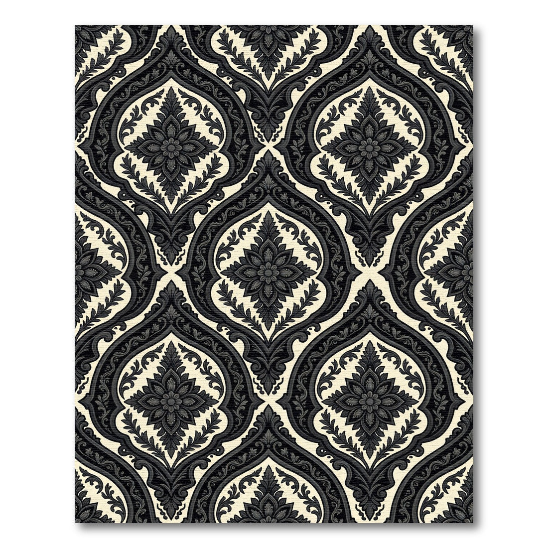 Classic Black Ivory Scroll Medallion Rug