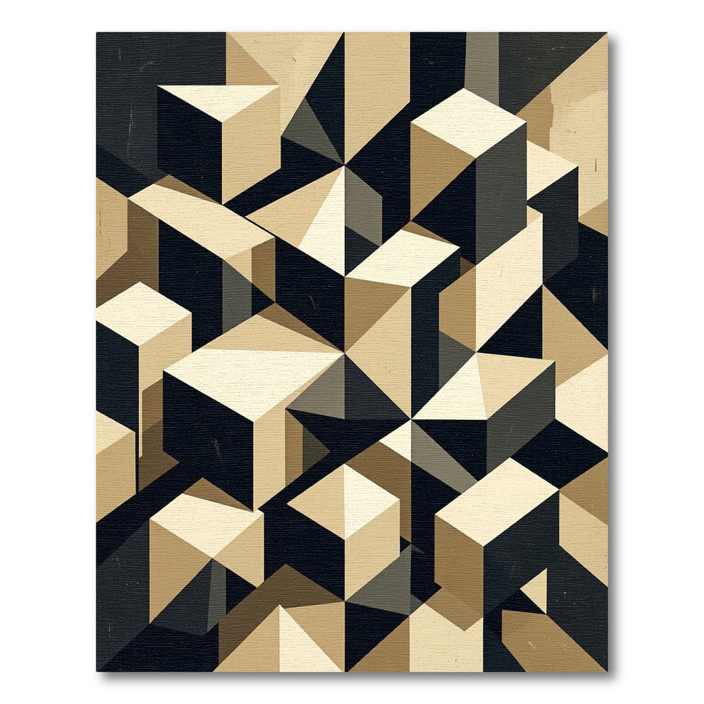 Geometric Cubist Block Abstract Beige Rug