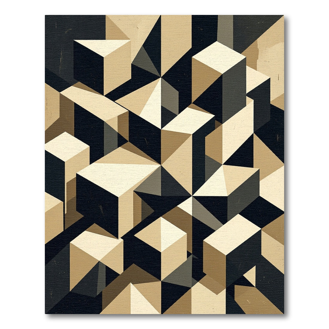 Geometric Cubist Block Abstract Beige Rug