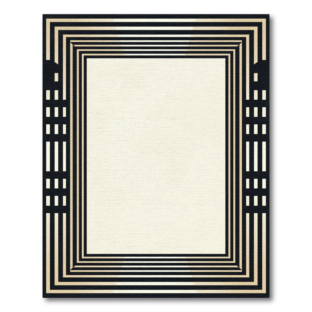 Art Deco Black Gold Concentric Rectangles Rug