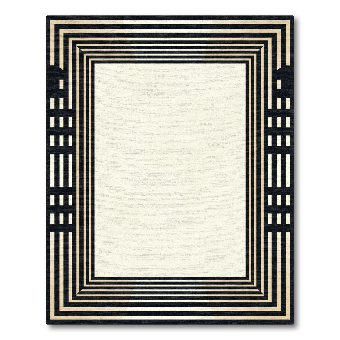 Art Deco Black Gold Concentric Rectangles Rug