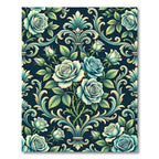 Elegant Teal Rose Damask Filigree Rug