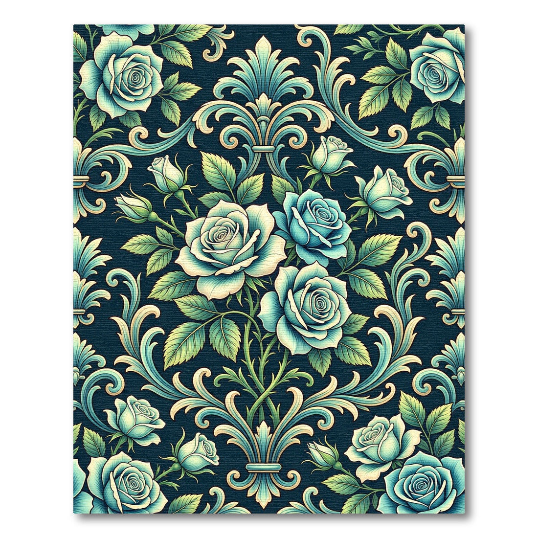 Elegant Teal Rose Damask Filigree Rug