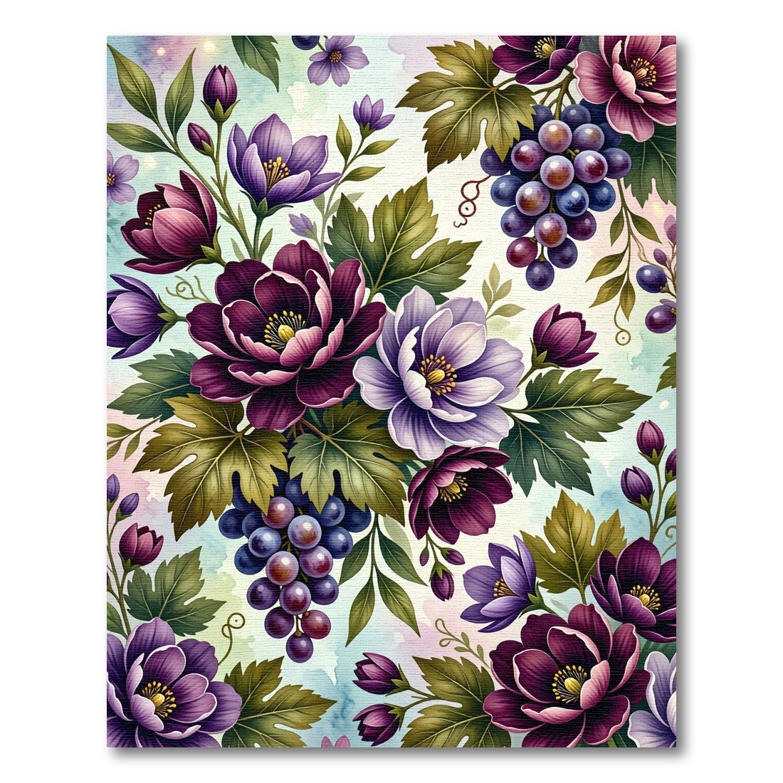 Plum Grape Blossom Watercolor Burst Rug