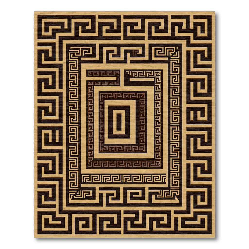 Geometric Sepia Greek Key Border Rug