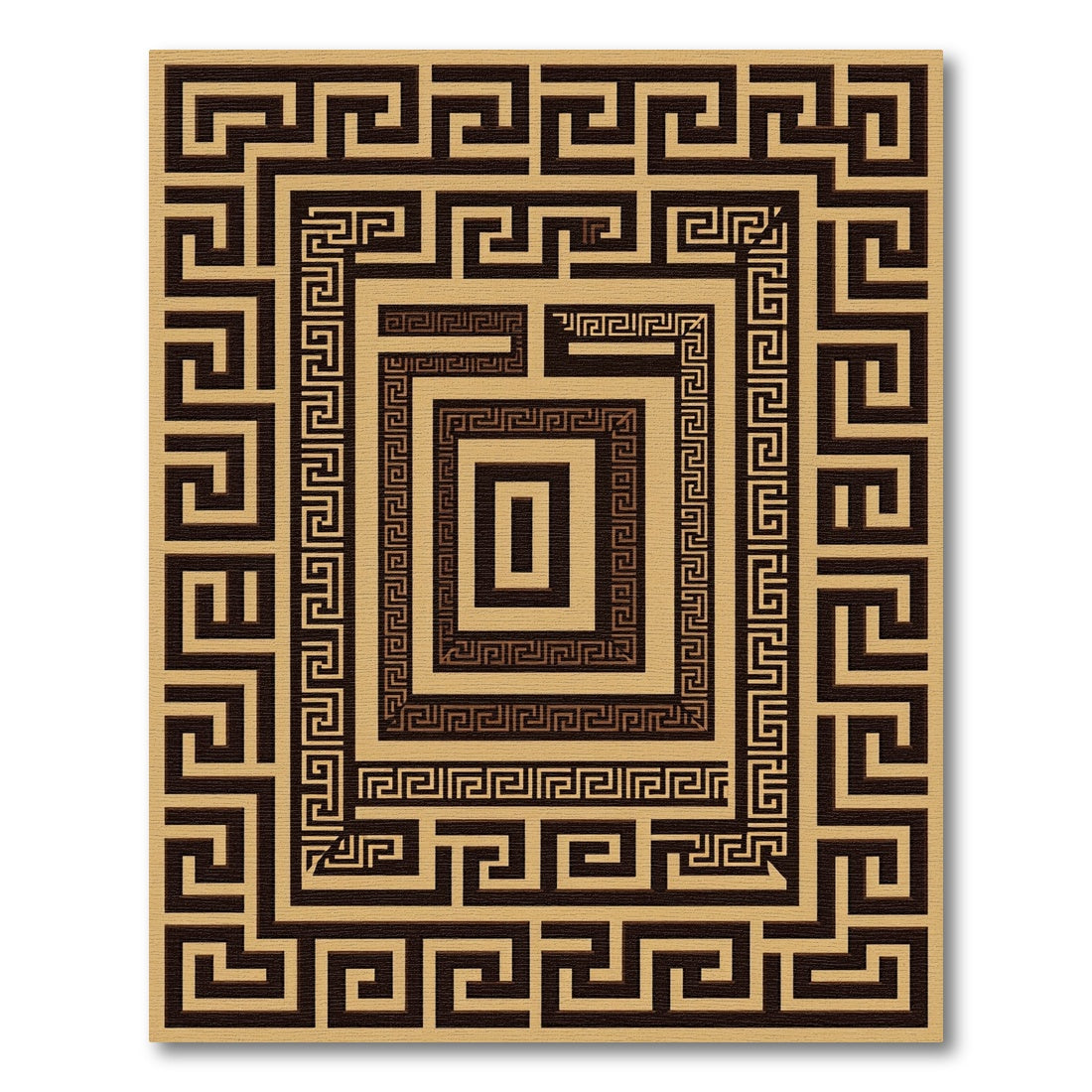 Geometric Sepia Greek Key Border Rug