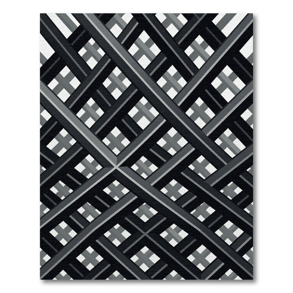 Monochrome Geometric Intersecting Grid Crosses Rug