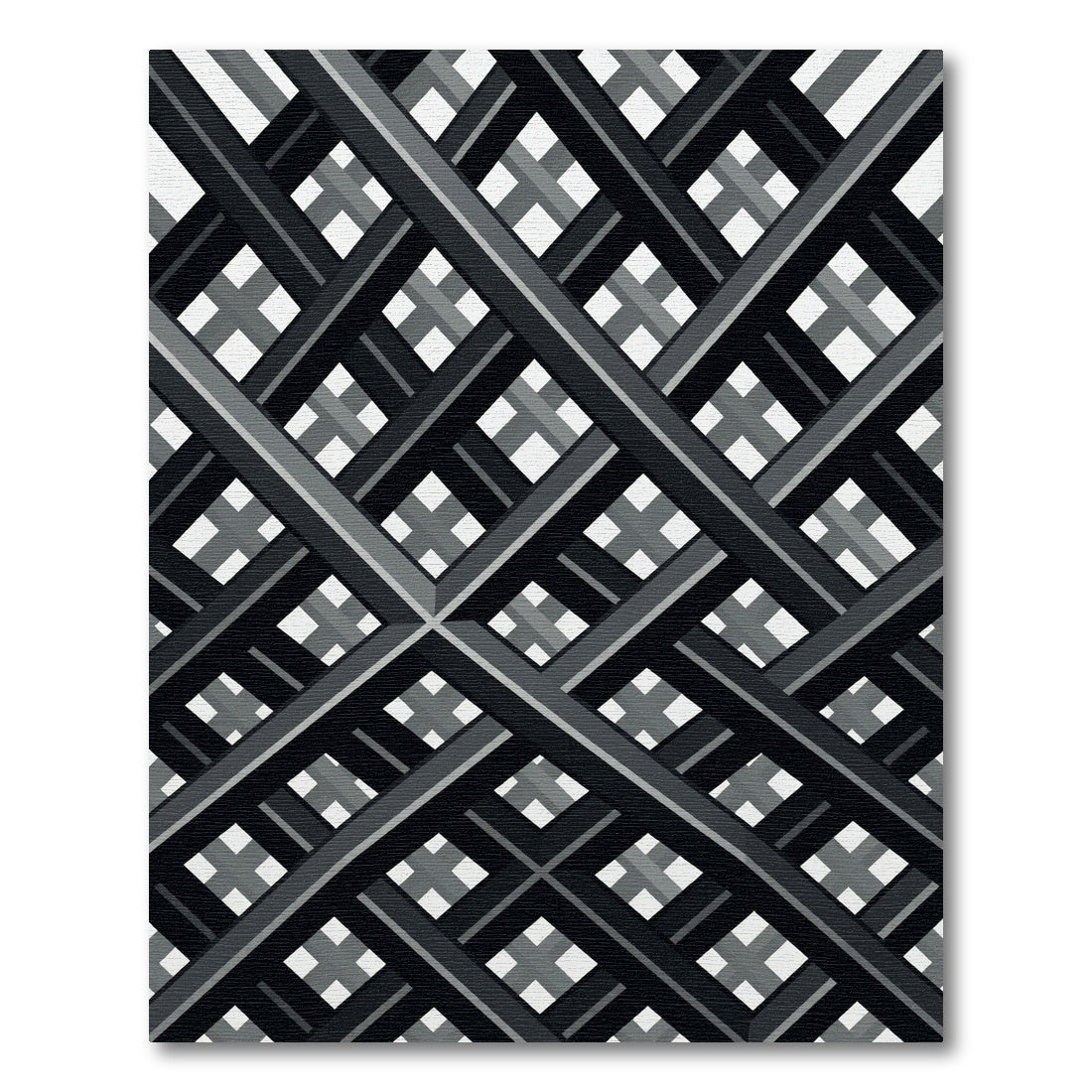 Monochrome Geometric Intersecting Grid Crosses Rug