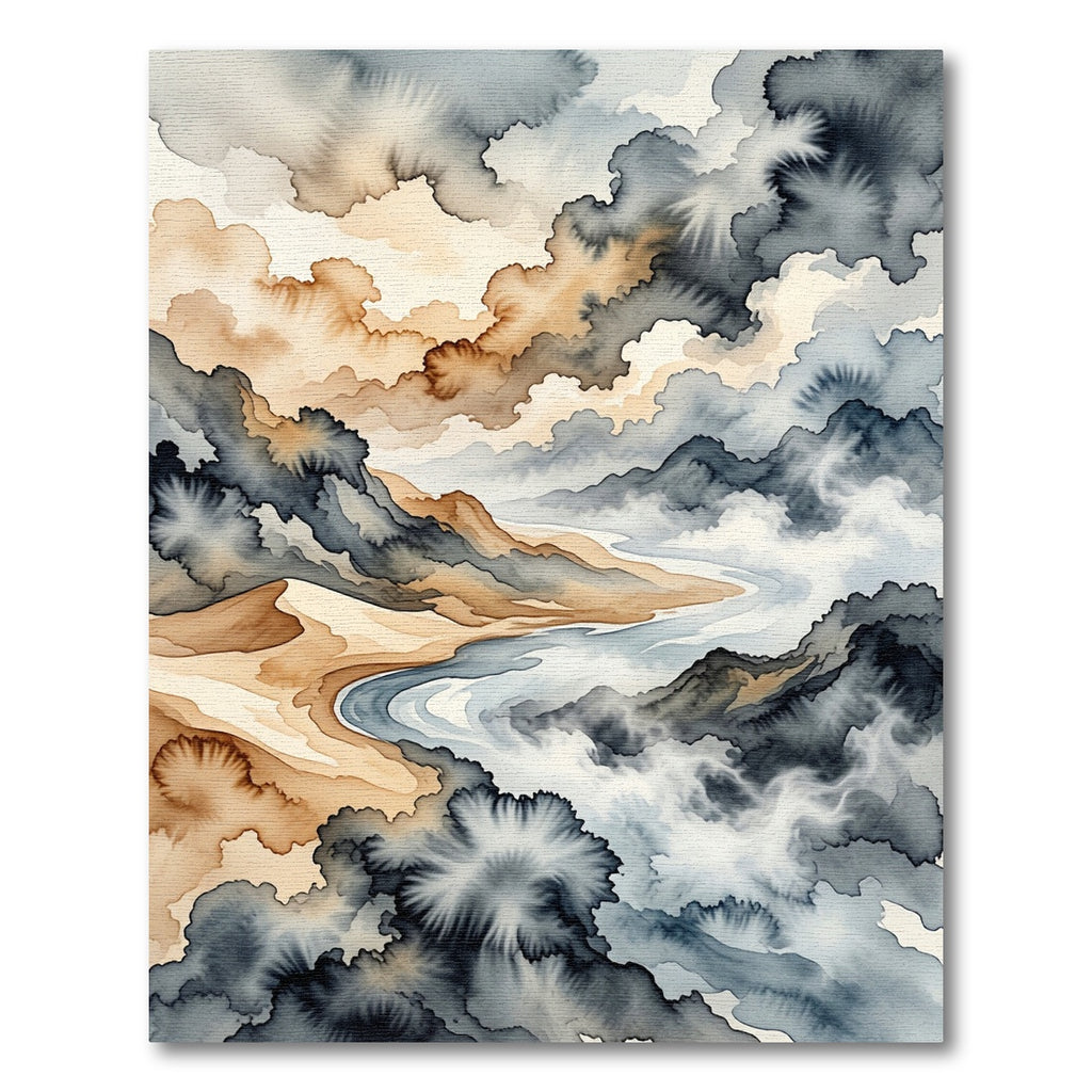 Ethereal Watercolor Mountain Landscape Rug