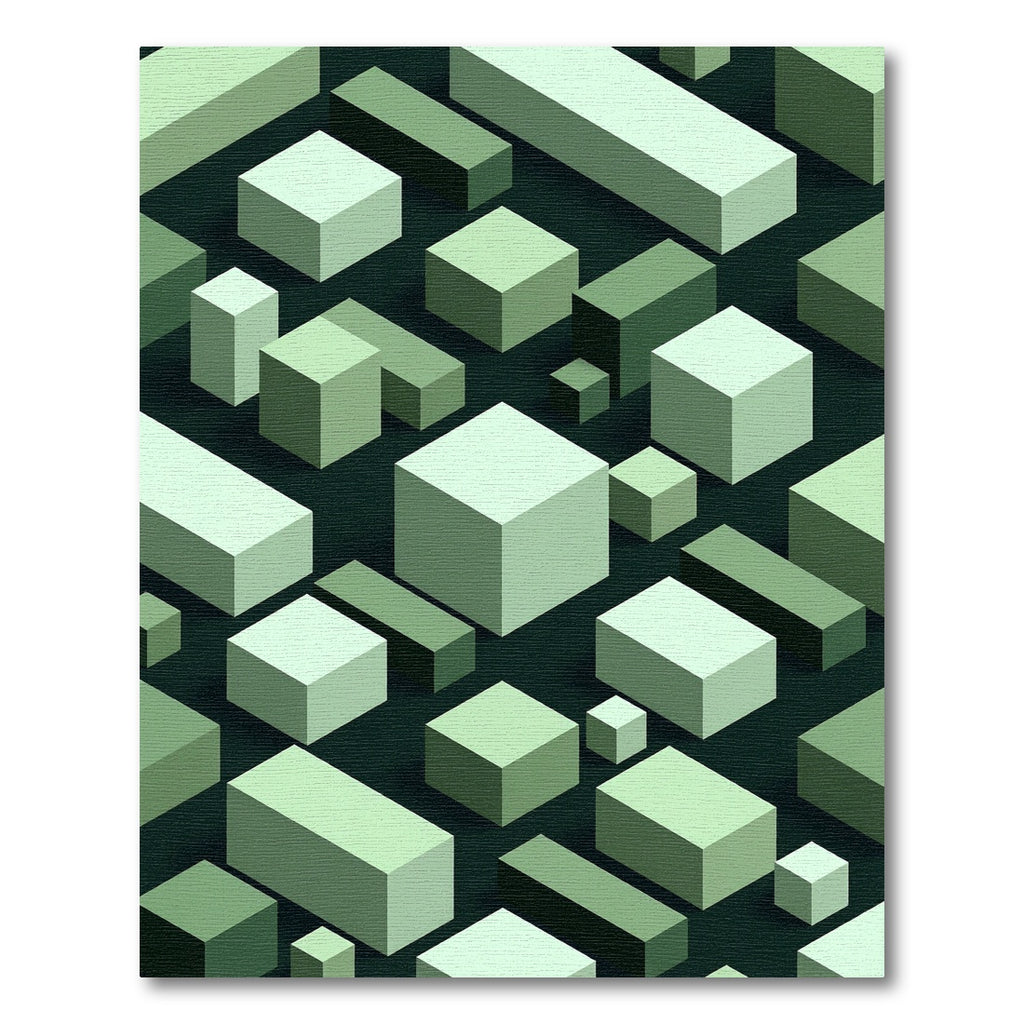 Shades of Green Geometric Cubes Rug