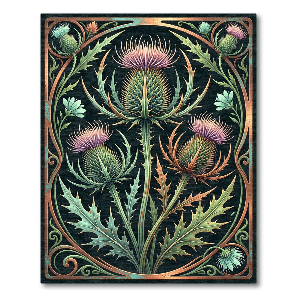 Art Nouveau Copper Thistle Botanical Rug