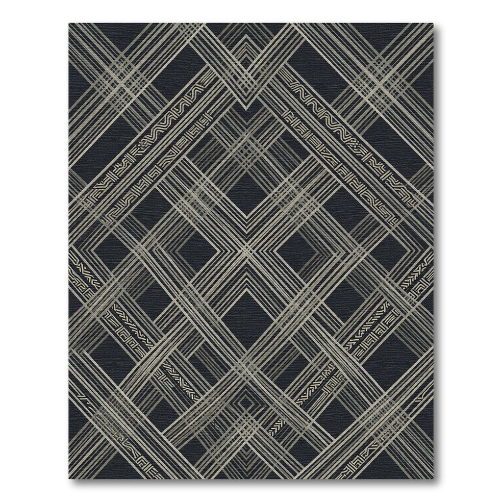Art Deco Black and Gold Geometric Grid Rug