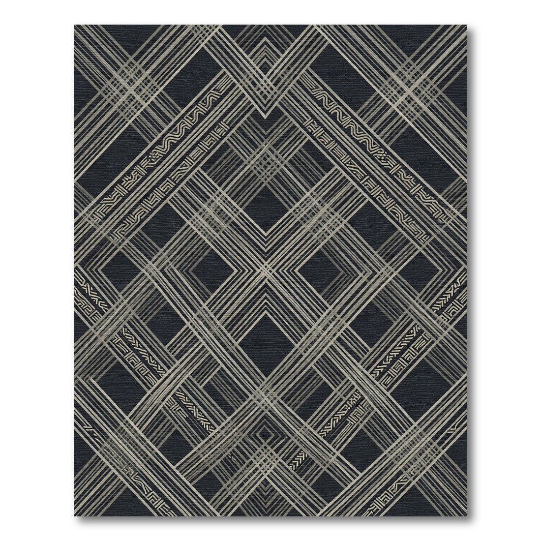 Art Deco Black and Gold Geometric Grid Rug