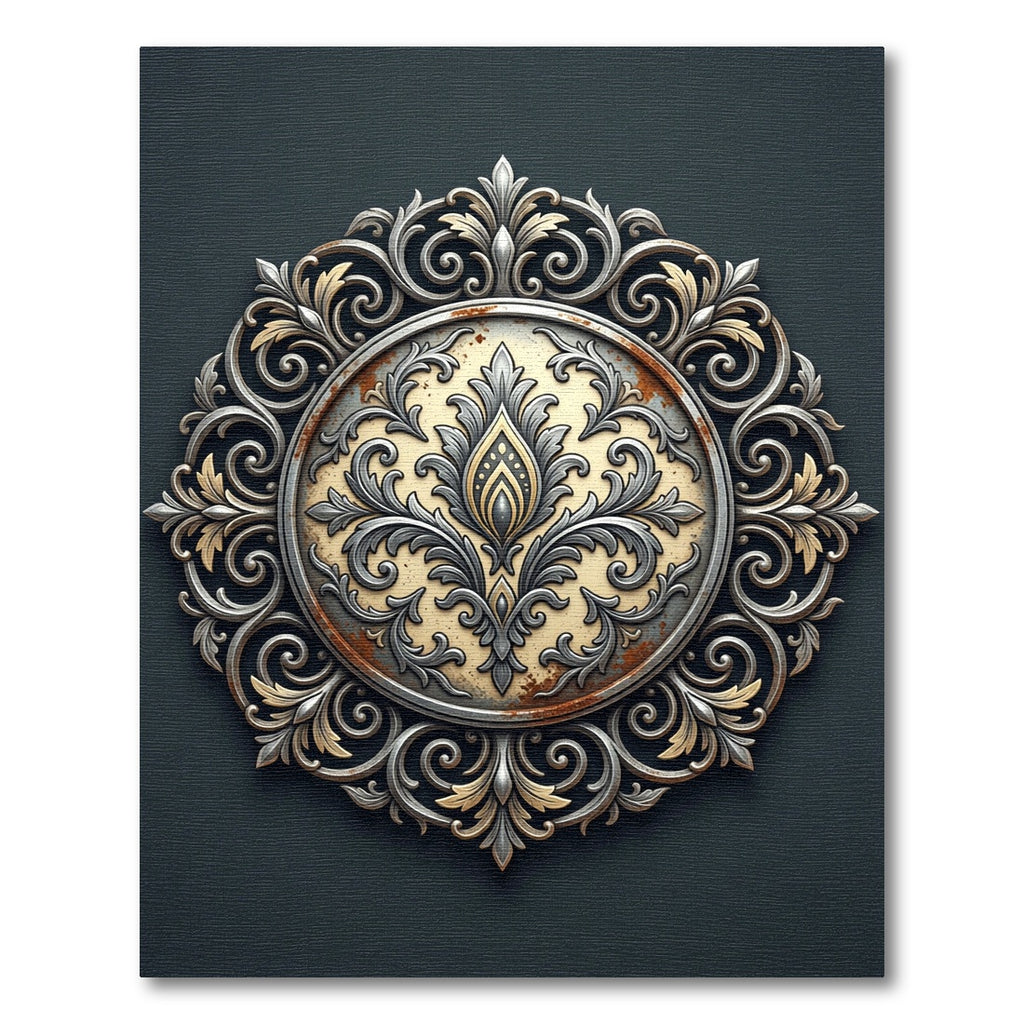 Antique Gold Silver Filigree Medallion Rug