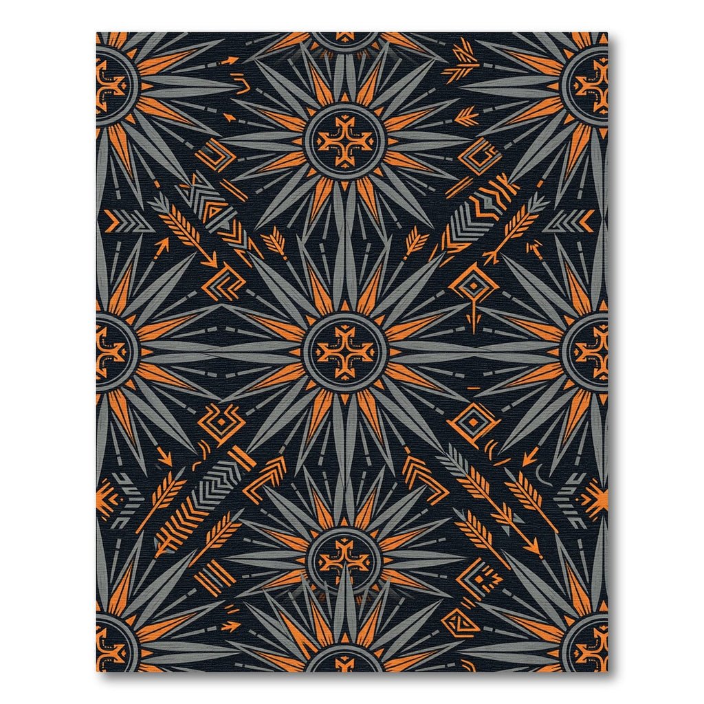Midnight Orange Geometric Sunburst Cross Rug