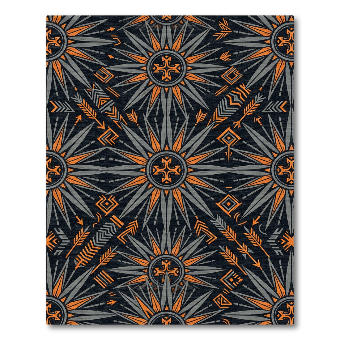 Midnight Orange Geometric Sunburst Cross Rug