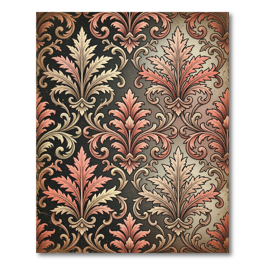 Elegant Pink Acanthus Leaf Damask Rug