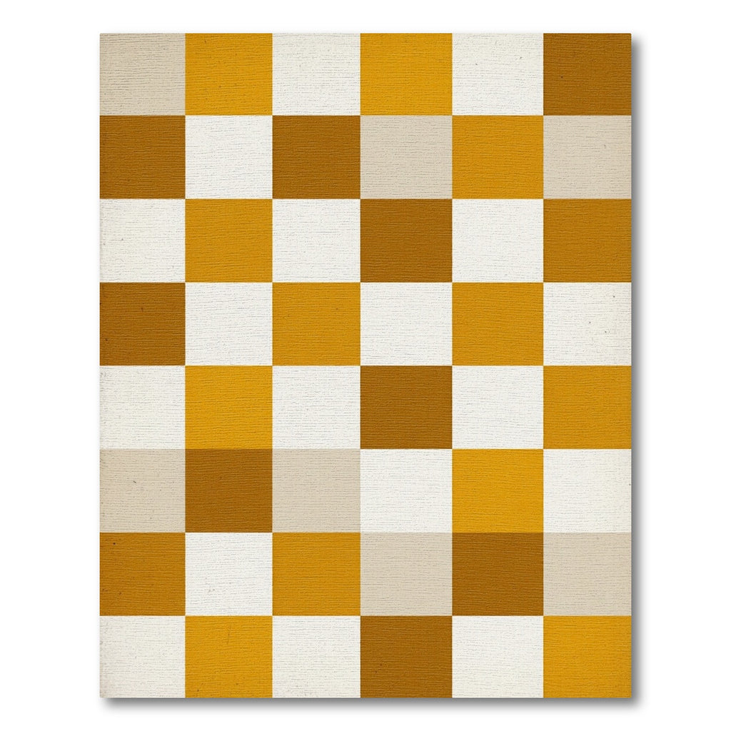 Retro Checkerboard Mustard Gray Squares Rug