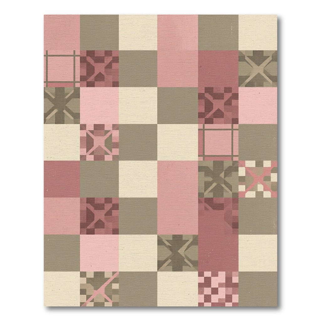 Dusty Rose Pink Geometric Blocks Accent Rug