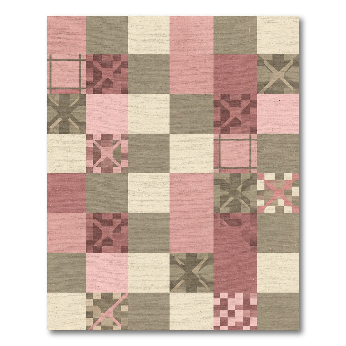 Dusty Rose Pink Geometric Blocks Accent Rug