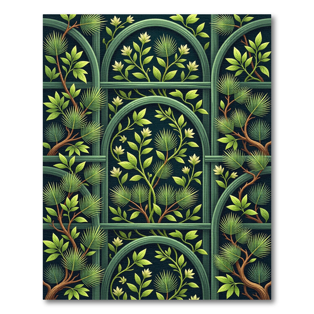 Botanical Arch Pine Leaf Verdant Tapestry Rug