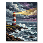 Dramatic Lighthouse Coastline Ocean Scene Rug