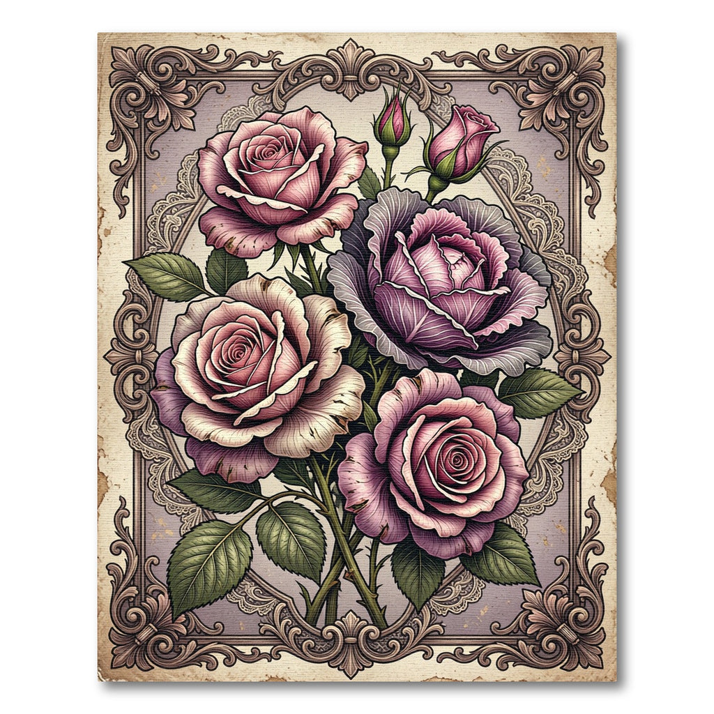 Vintage Victorian Dusty Rose Floral Bouquet Rug