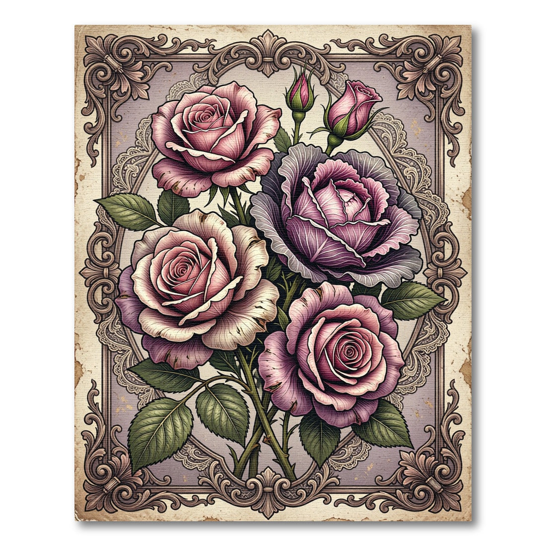 Vintage Victorian Dusty Rose Floral Bouquet Rug