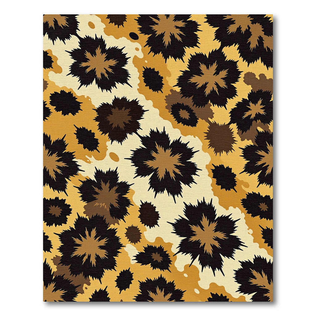 Golden Brown Spiky Floral Camo Rug