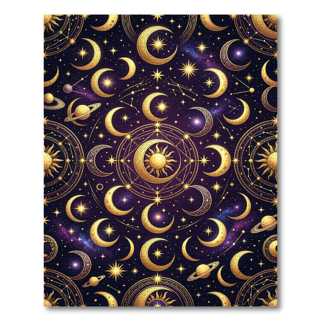 Golden Celestial Moon and Starry Sky Rug