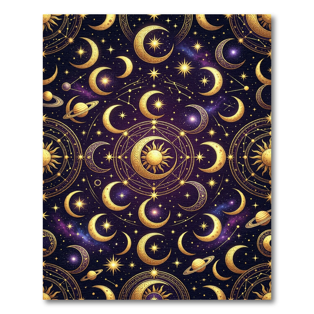 Golden Celestial Moon and Starry Sky Rug