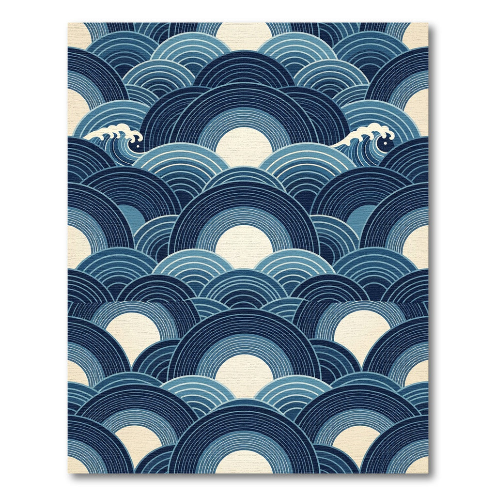 Japanese Indigo Waves Graphic Art Rug