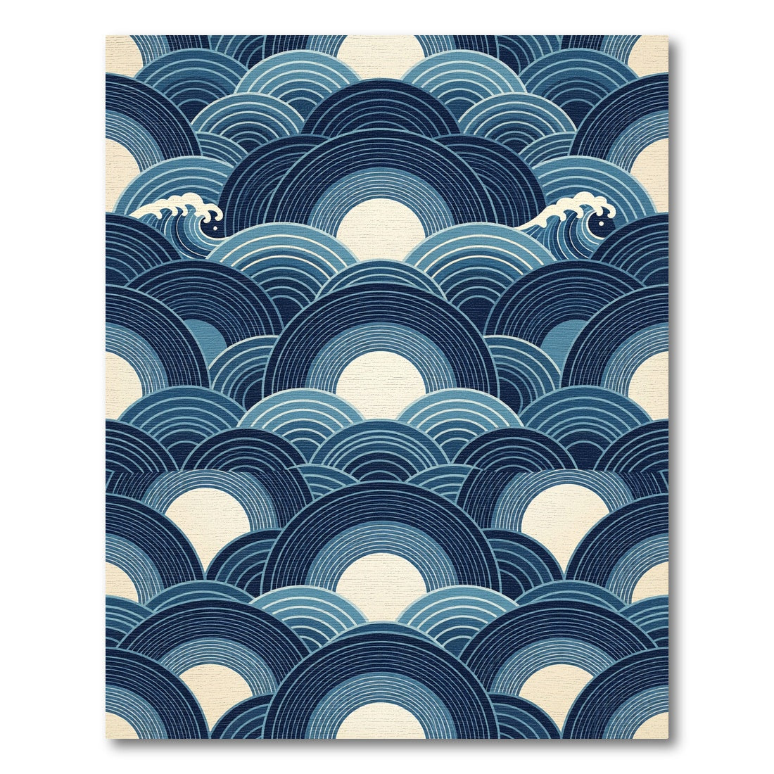 Japanese Indigo Waves Graphic Art Rug