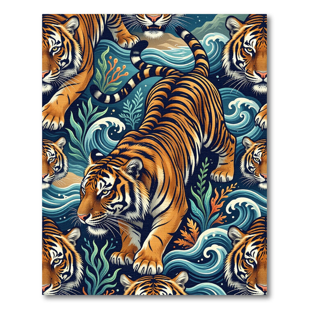 Bold Tiger Swirl Aquatic Scene Rug
