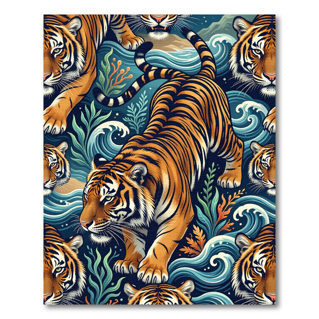 Bold Tiger Swirl Aquatic Scene Rug