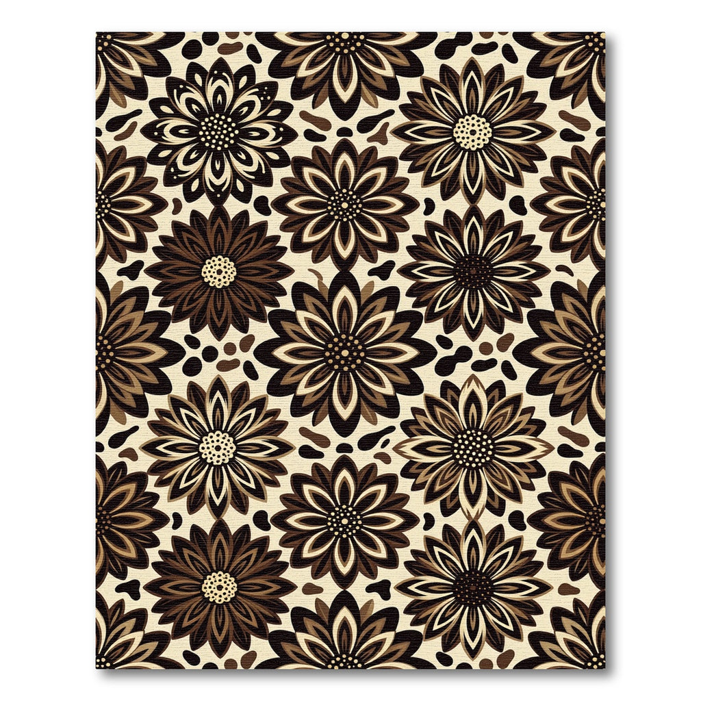Retro Brown Floral Bloom Arrangement Rug