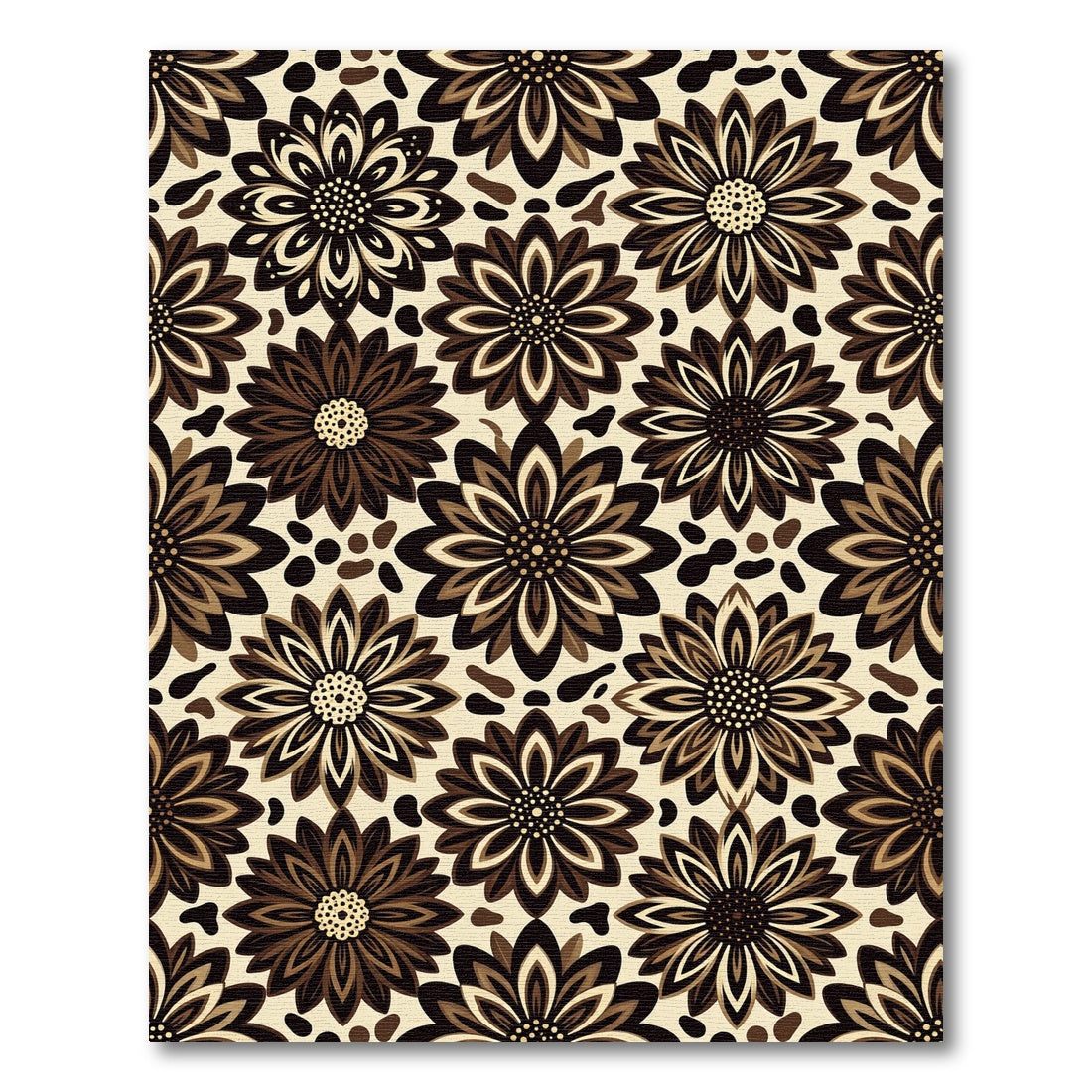 Retro Brown Floral Bloom Arrangement Rug